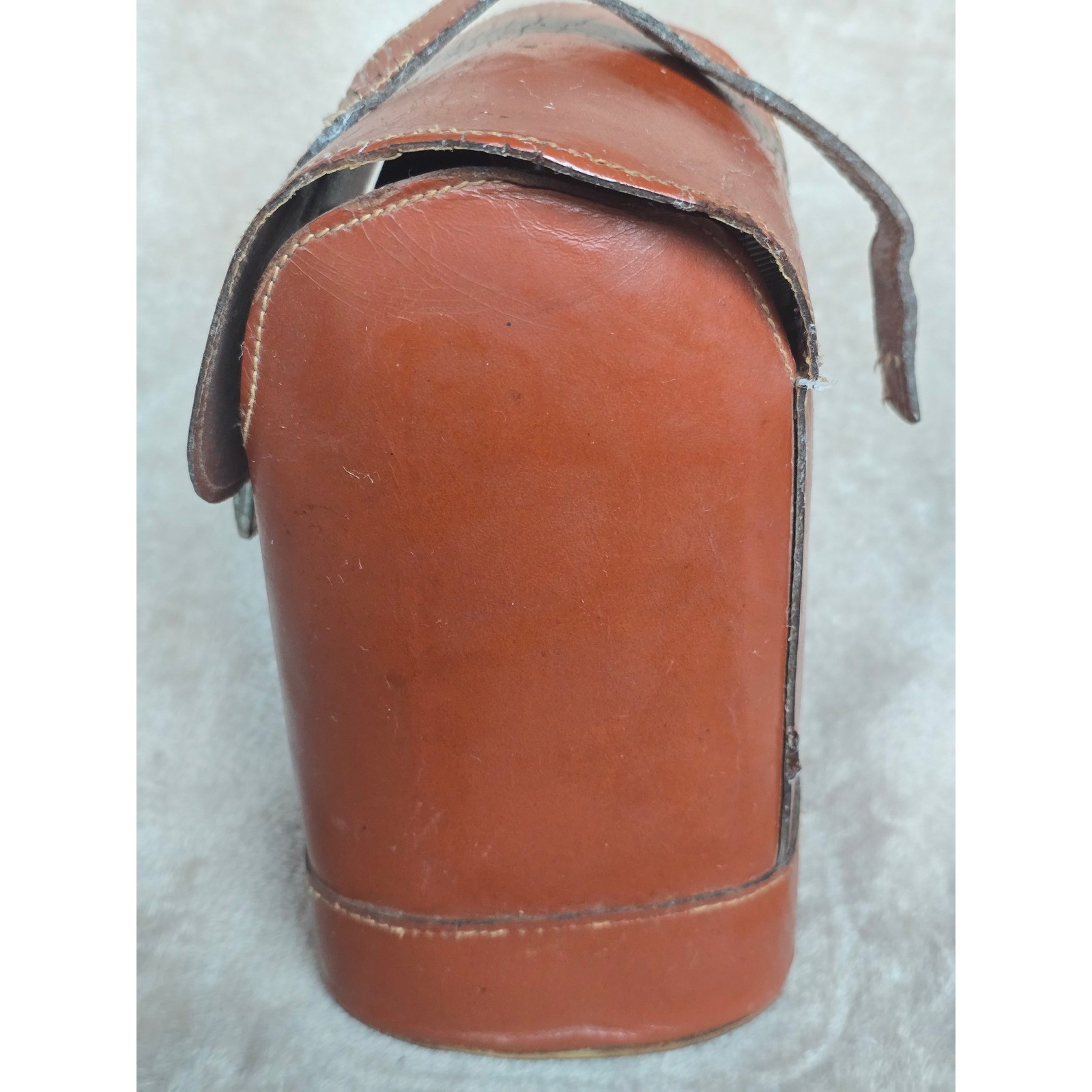 Vintage Leather Travel Flask Set with Case and Cups Cognac Brown Mid Century