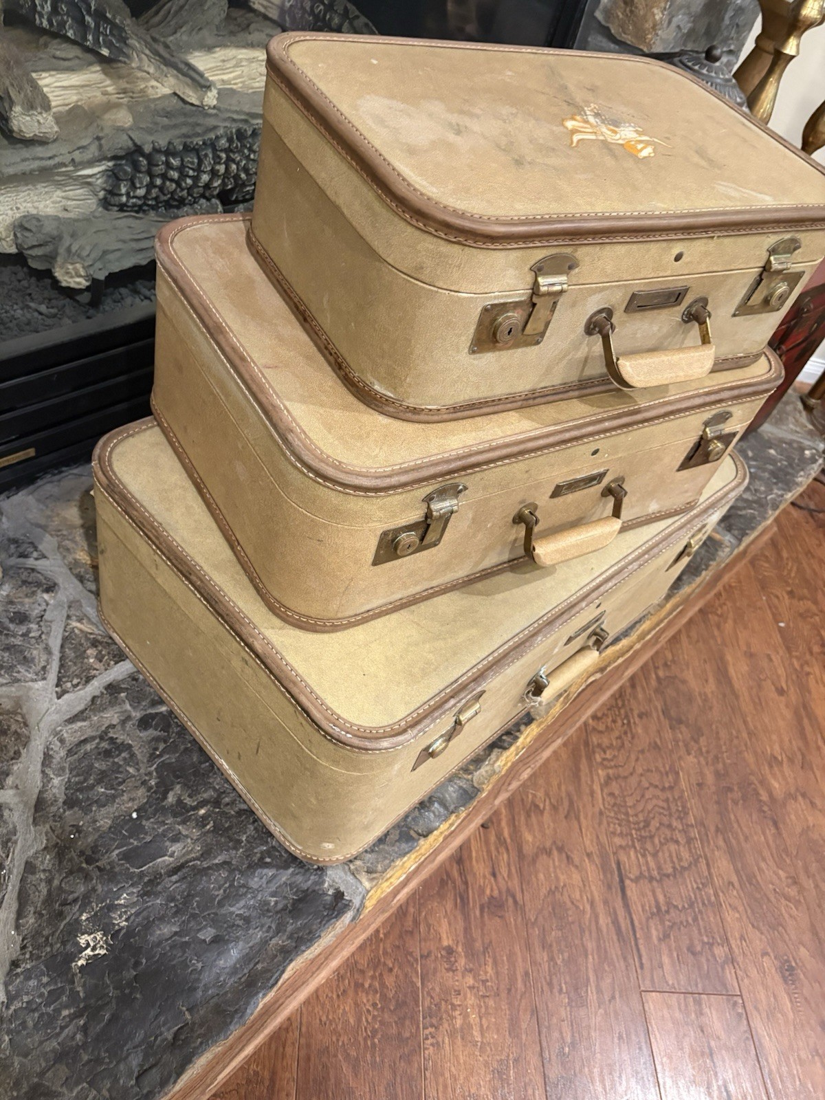 Rare Set Of 3 Matching VTG Sears JC HIGGINS LUGGAGE SET 40s 50s Tan Home Decor