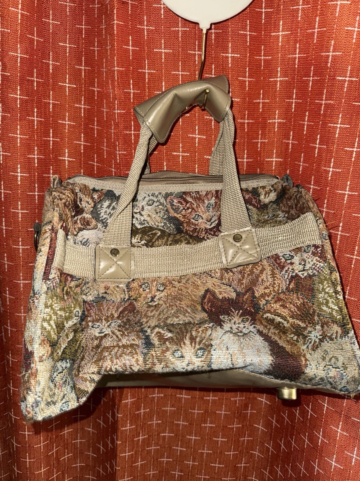 Vintage Cat Tapestry Carry On Bag, Travel Gear, All Zippers Work