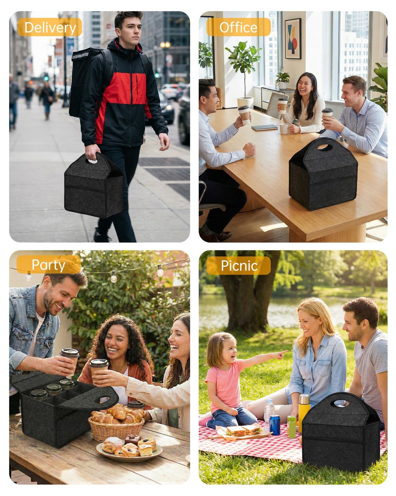 6 Cup Drink Carrier with Handle, Portable Felt Reusable Cup Holder for Hot & …