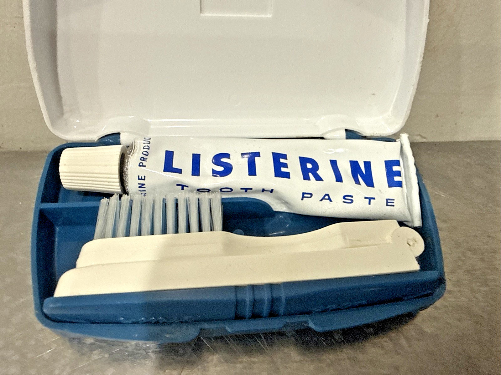 Vintage Tote-Brush Folding Travel Toothbrush Listerine Tooth Paste Double Duty