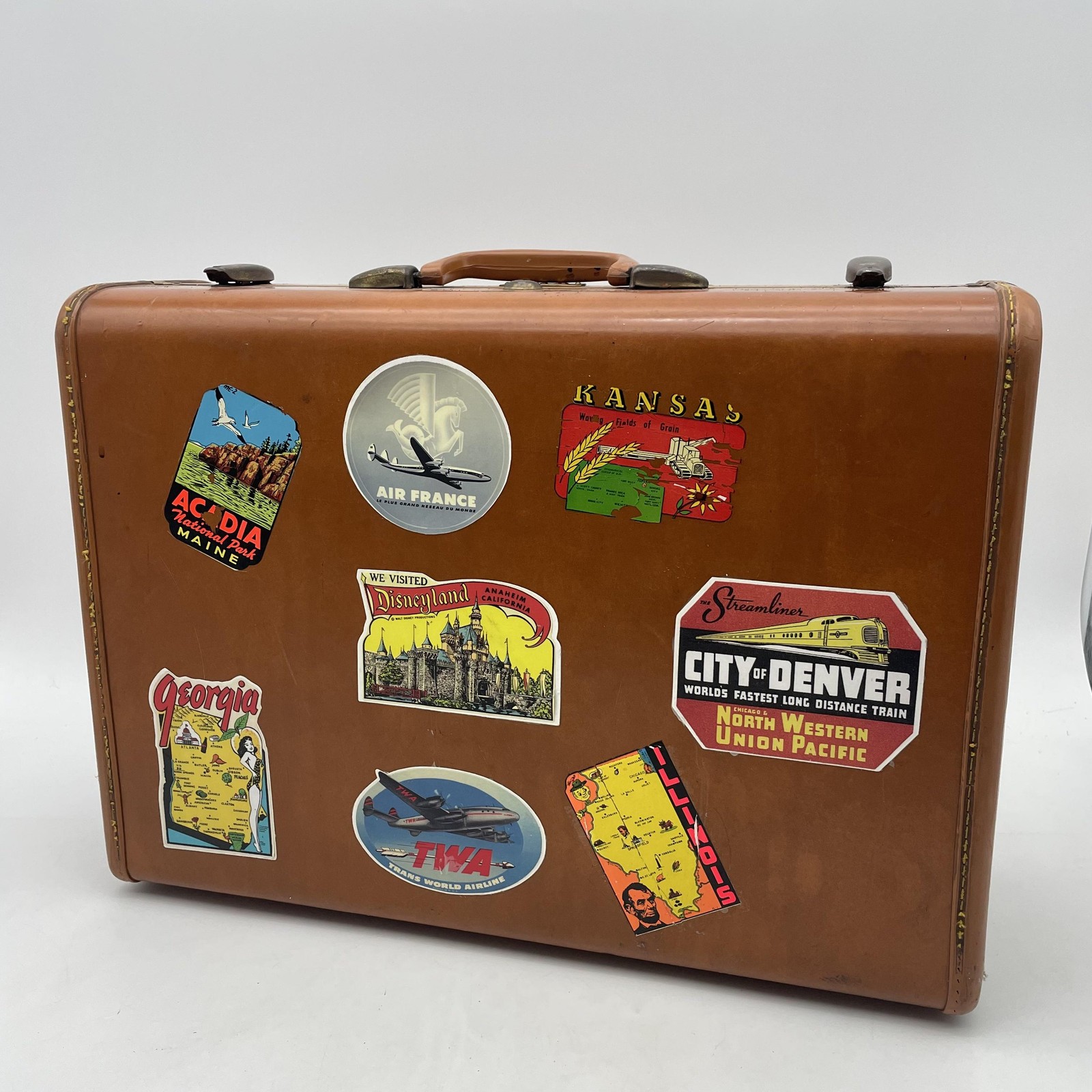 Vintage Samsonite Brown Vinyl Hard Suitcase 2 Piece Set USA Luggage Travel Case