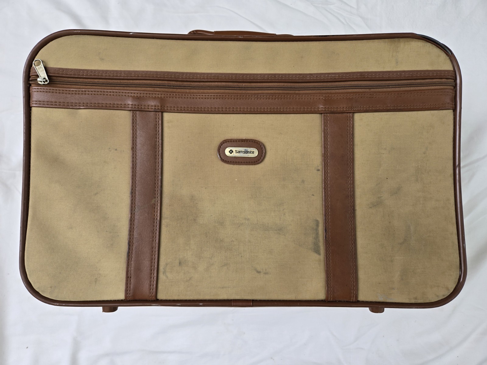 Vintage Samsonite Brown Tan Suitcase Luggage Soft-Sided Bag