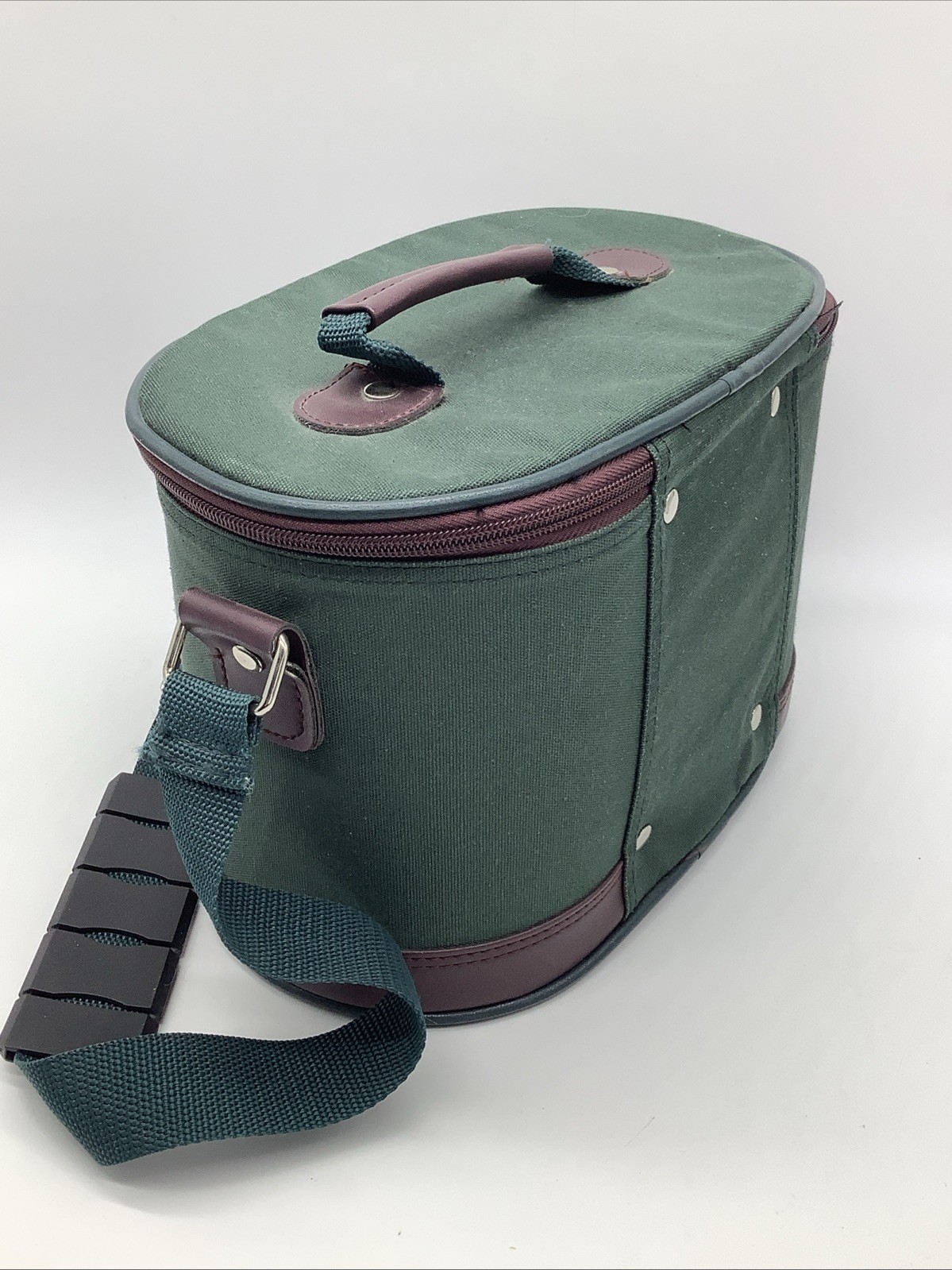 Vintage American Tourister Train Case Green & Brown Oval Makeup Travel Bag