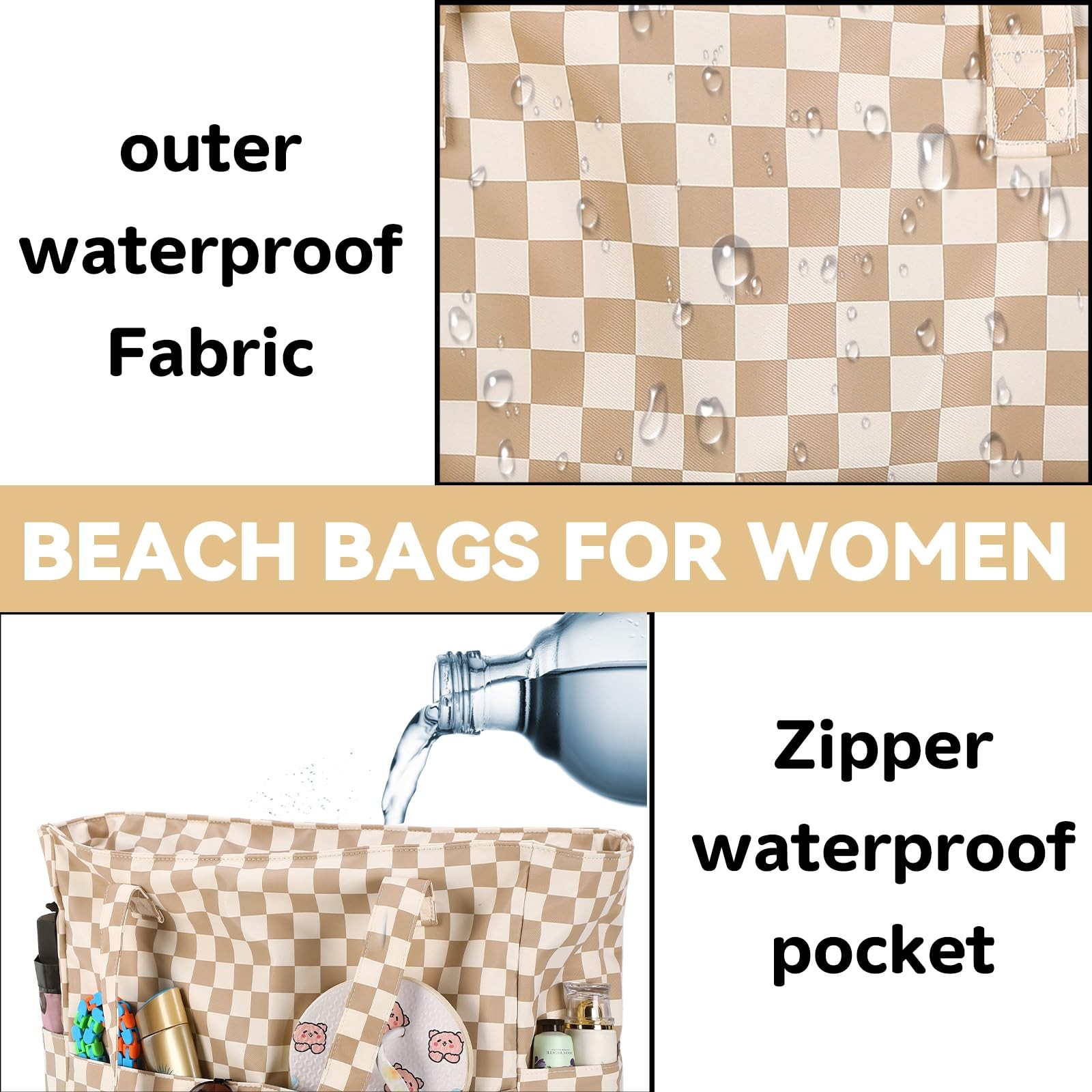 Ledaou Large Beach Tote Bag Women Waterproof Sandproof Zipper Beach Tote Bag
