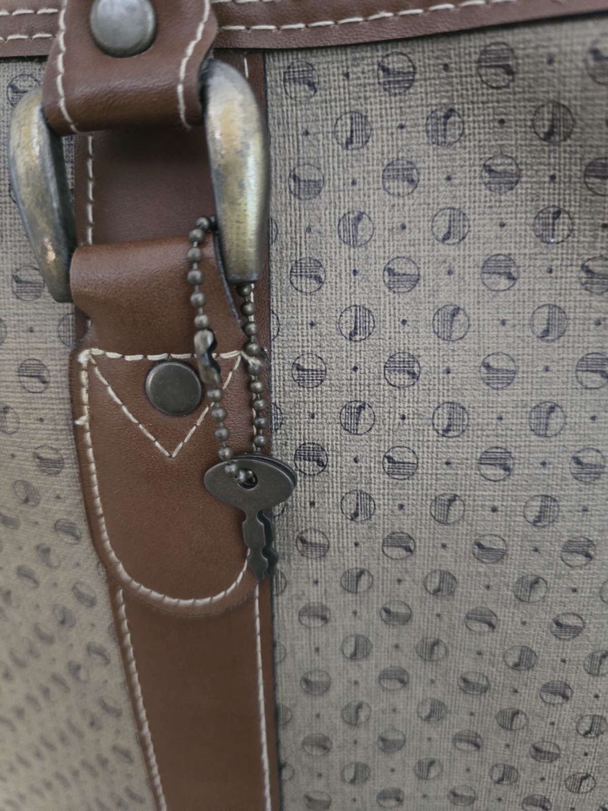 Vintage American Flyer Tote Bag Brown Pattern Travel Carry-On W/ Lock Key