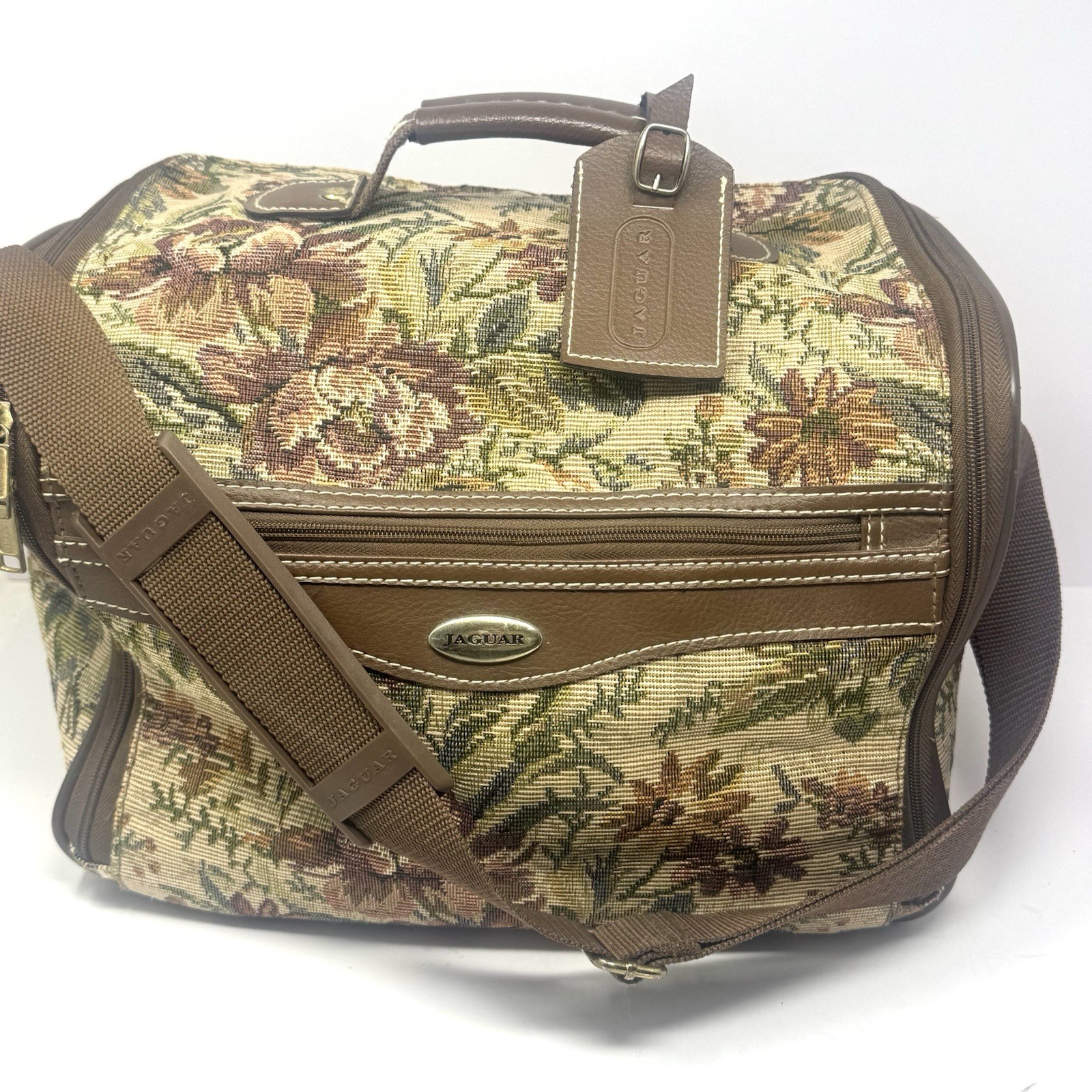 VTG JC Penny Jaguar Overnight Travel Bag Toiletry/ Make Up Floral Tapestry EUC