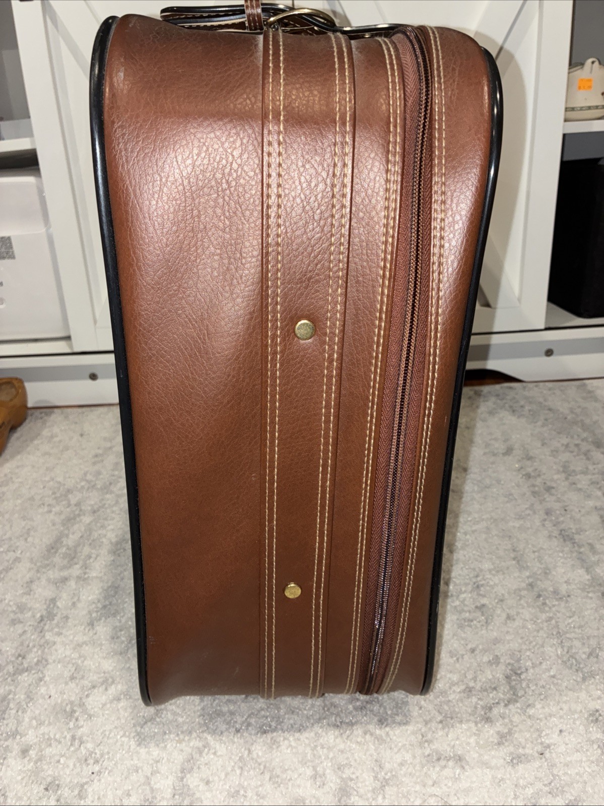 Vintage Large 1980s Brown Rolling Suitcase Taiwan ROC Garment Luggage Clean