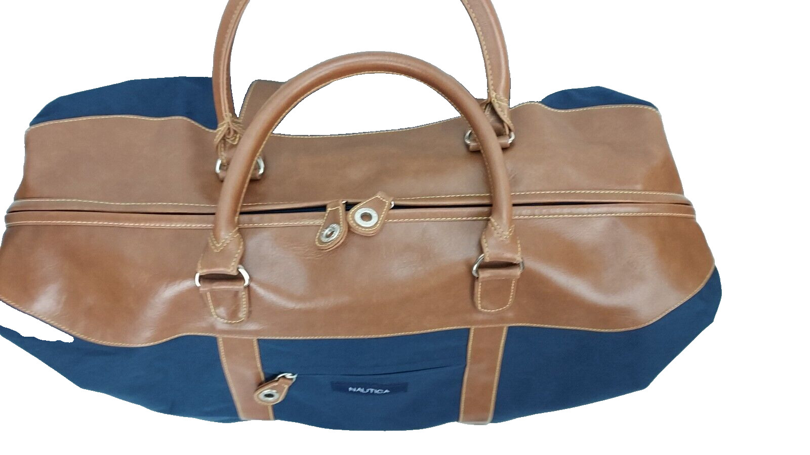 Vintage Nautica Canvas Duffel Bag 22×9 Inches Blue And Brown EUC