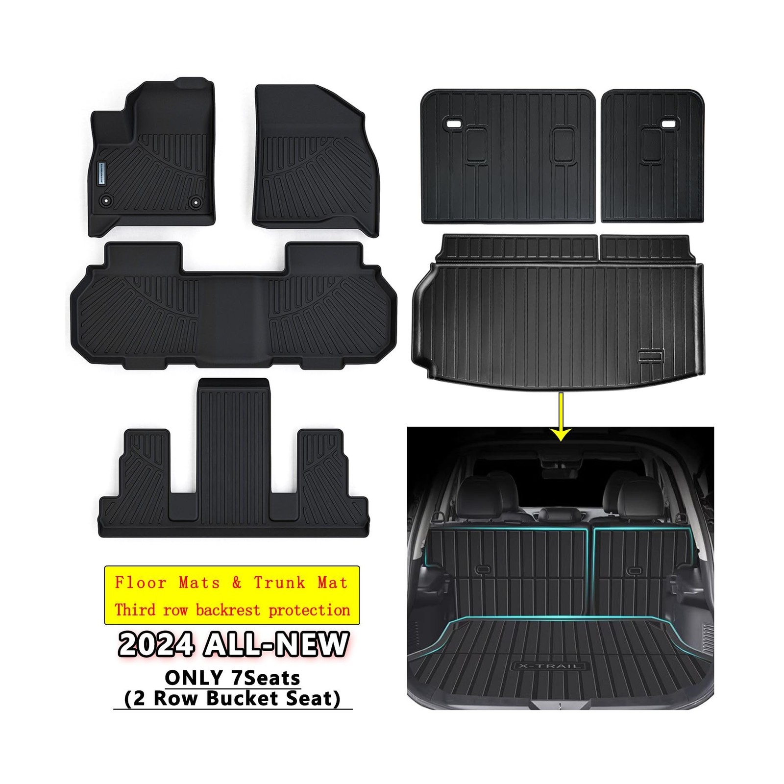 Floor Mats & Trunk Mat For ALL-NEW 2024 2025 Chevy Traverse (7 Seats-2 Row Bu…
