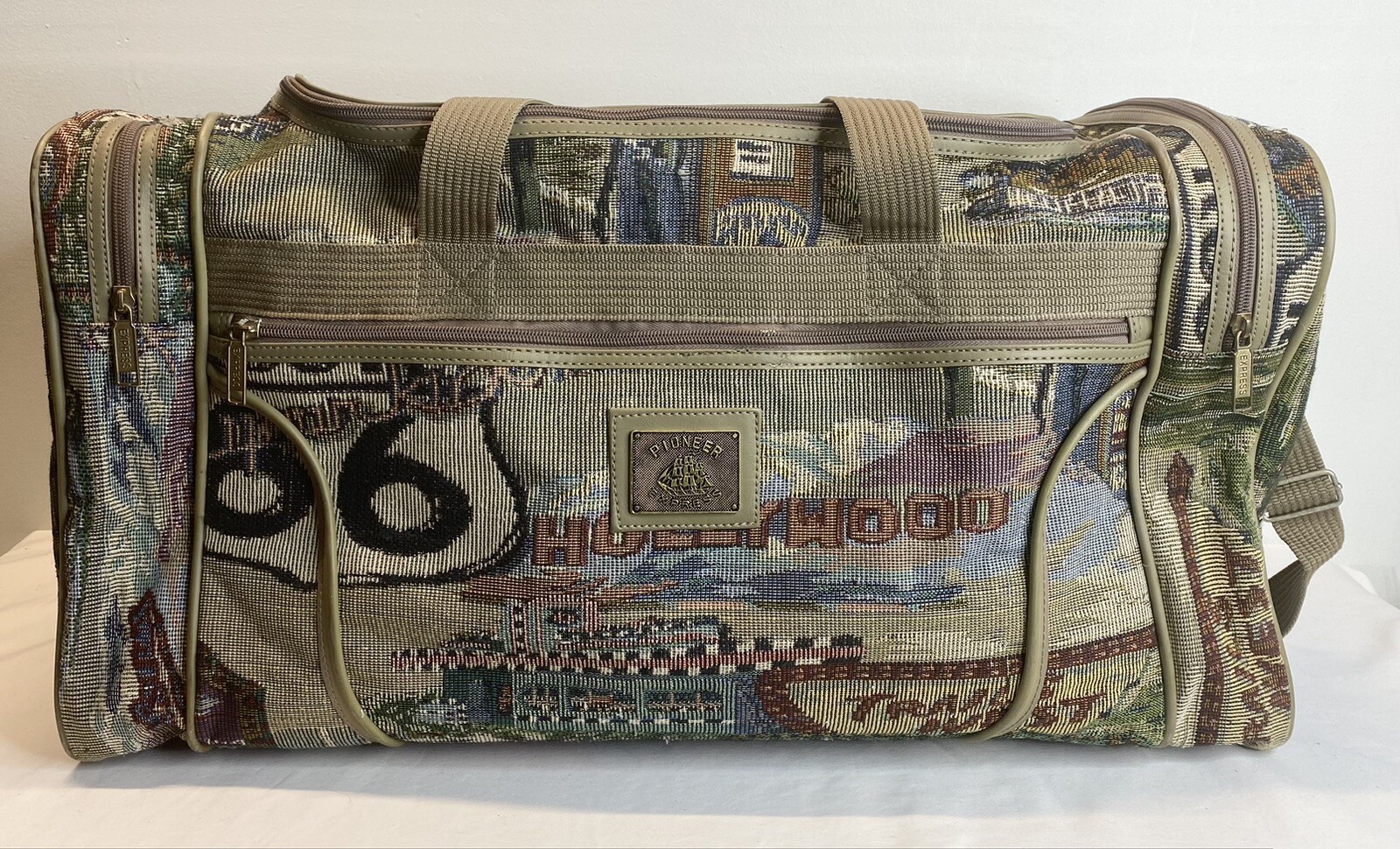 Vintage Pioneer Express Weekend Bag Route 66 Tapestry Duffel Carry On Travel