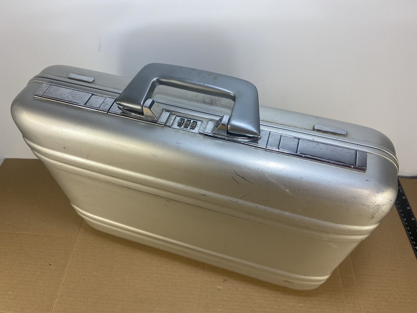 Vintage 80s Space Age Aluminum Briefcase w/ Combination Lock Folder Binder Mod