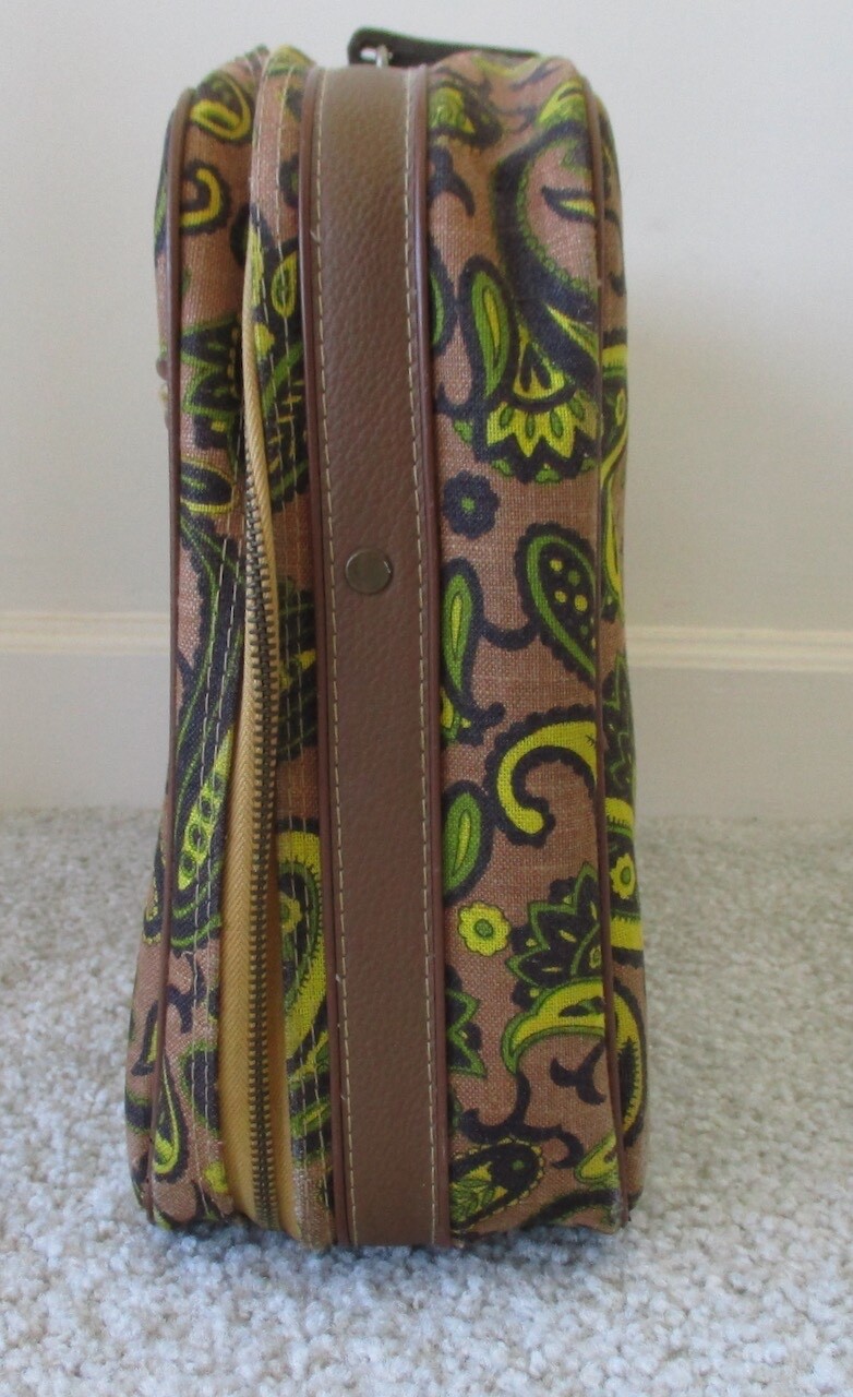 Vintage 70s Paisley Print Overnight Suitcase Luggage Bag Made In Japna