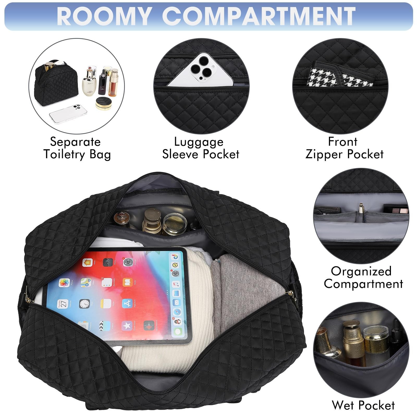 Luocip Large Women Travel Duffle Bag Carry On Bag Wet Toiletry Pocket For