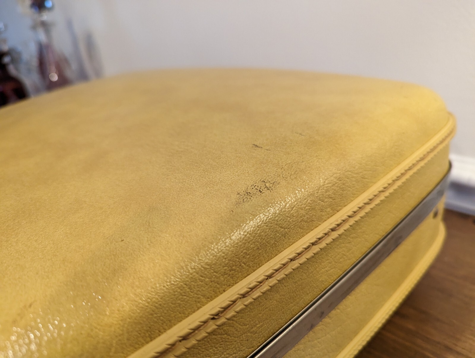 Vintage American Tourister Hard Suitcase With Mirror Mustard Yellow 18x13x5