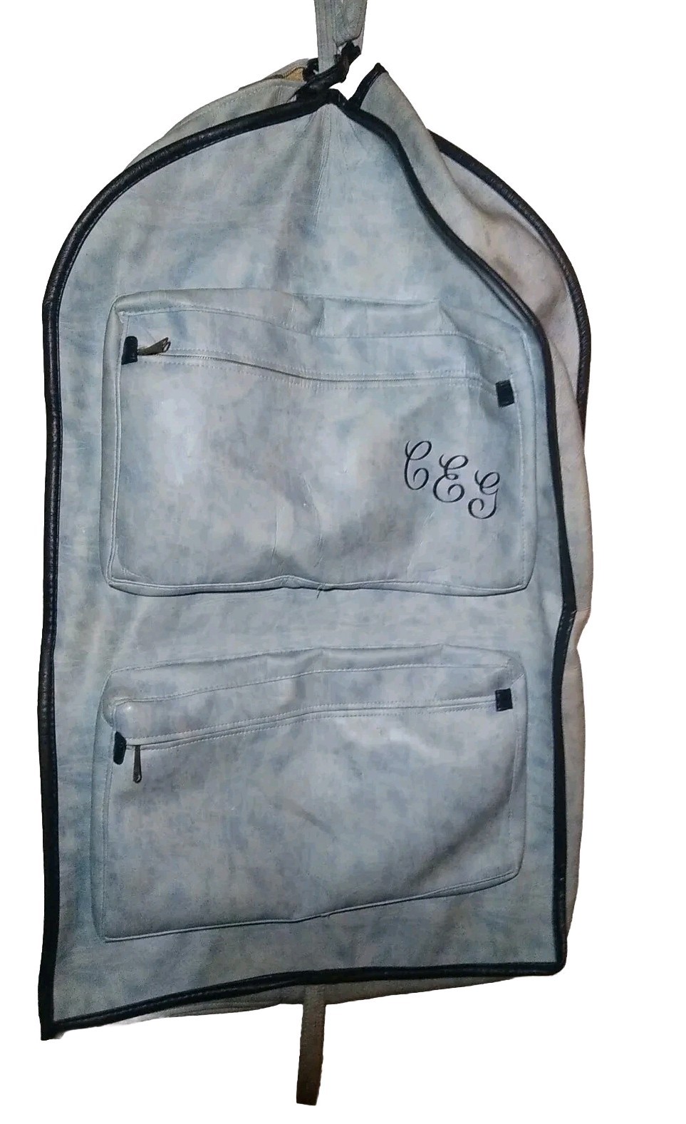 Leather Garment Travel Bag Vintage, blue, monogrammed CEG 2ft x 3 1/2ft