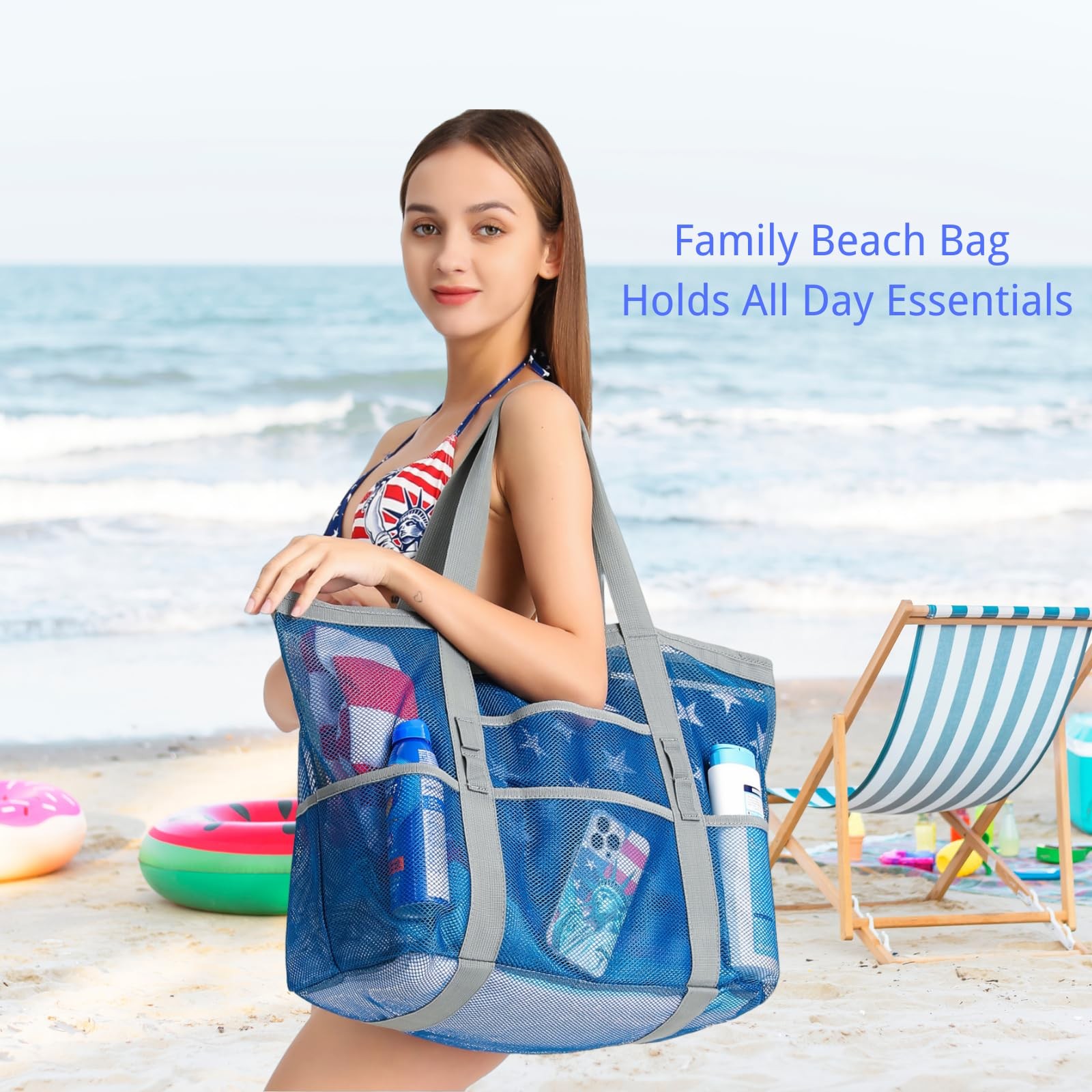 F-Color Mesh Bag – Toys Tote Bag 9 Pockets For Swim Pool Cruise