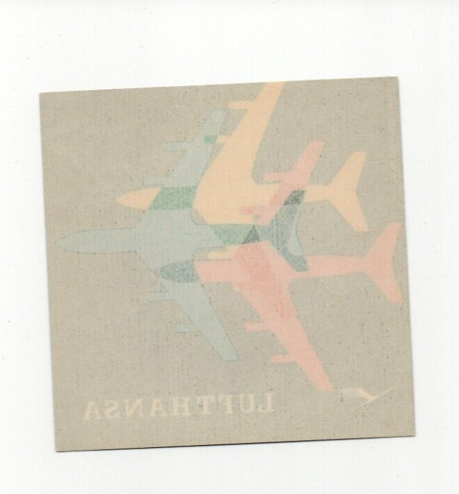 Vintage Airline Luggage Label LUFTHANSA red yellow blue planes