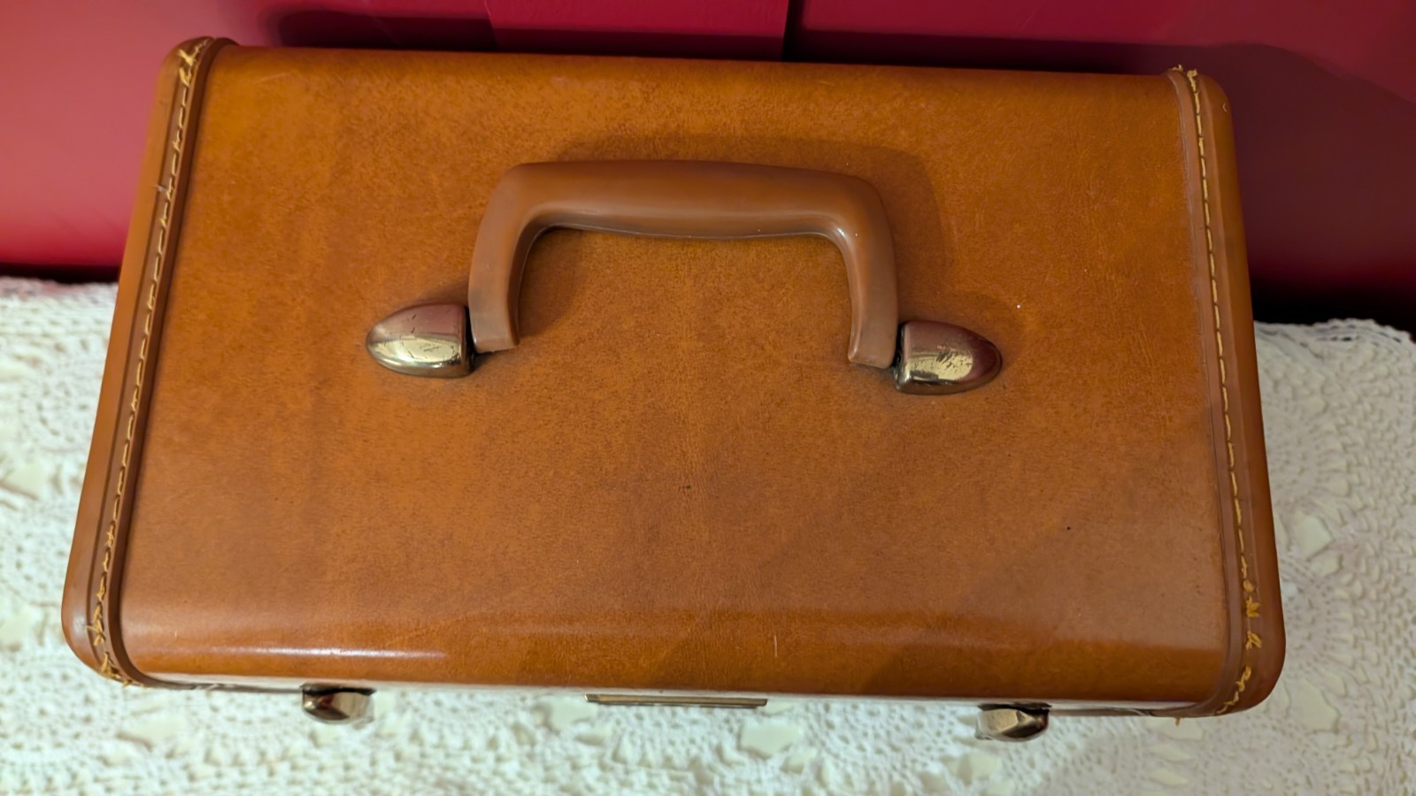 Vintage Samsonite Case Mirror & Tray Hard Side Suitcase Brown Luggage No Key