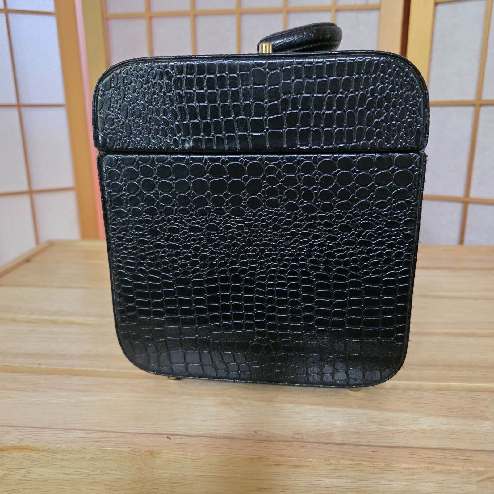 Overnight Travel Makeup Faux Alligator Vanity Hard Case Vtg 90s Cosmetic Train