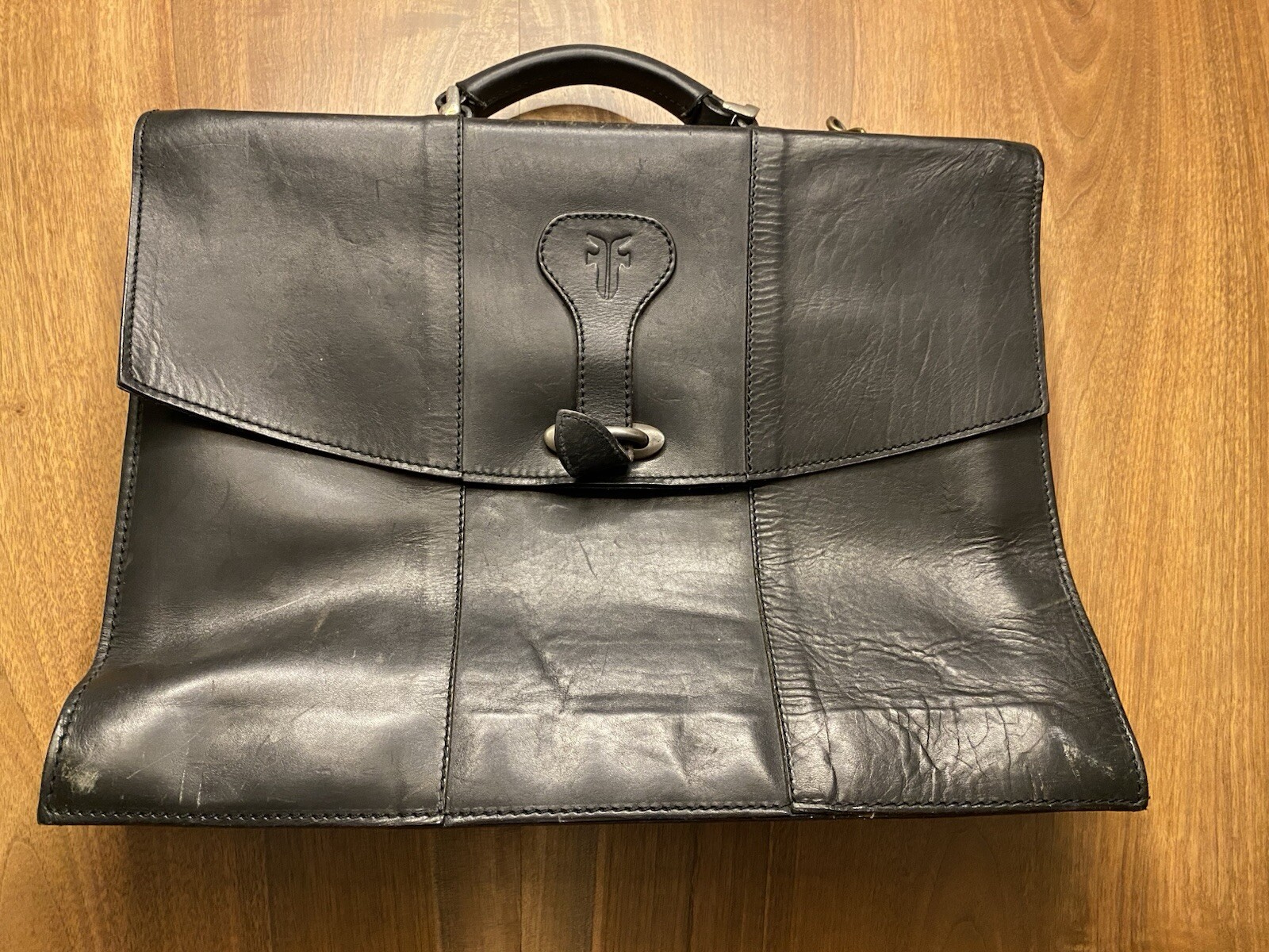 Vintage Frye Black Leather Brief Case EUC fits Lap Top, Has Internal Pockets.