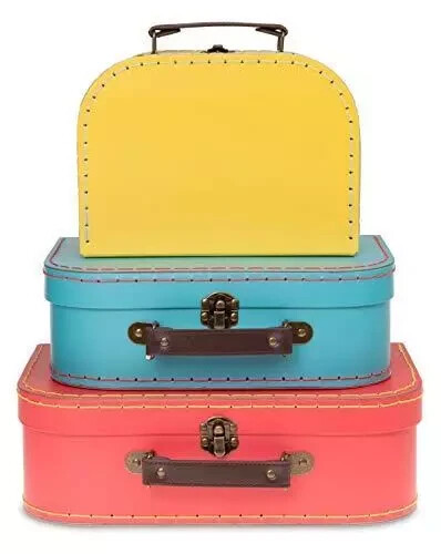 Jewelkeeper Paperboard Vintage Suitcase – Set of 3 Decorative Vintage Luggage –