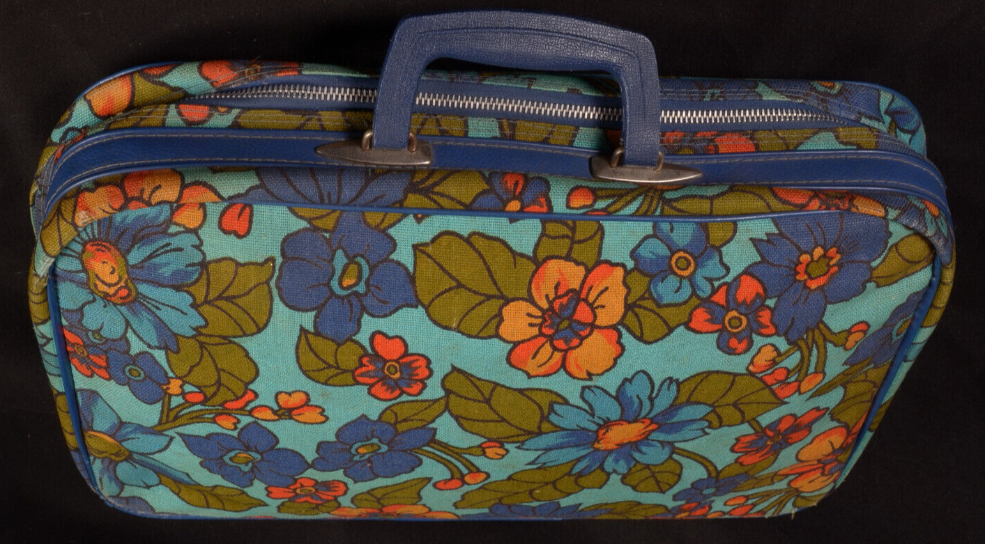 Blue Bantam Canvas Suitcase Zip Boho Flower Power Travel Peter’s Bag Luggage Art