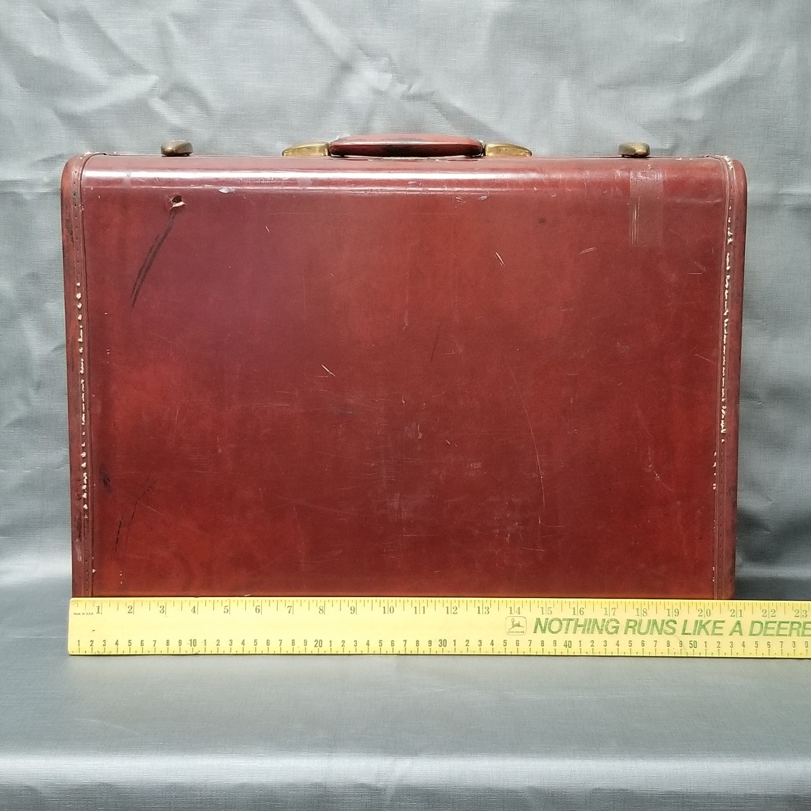 VTG Samsonite 21x7x15 Red/Brown Leather Suitcase w/Key Shwayder Bros