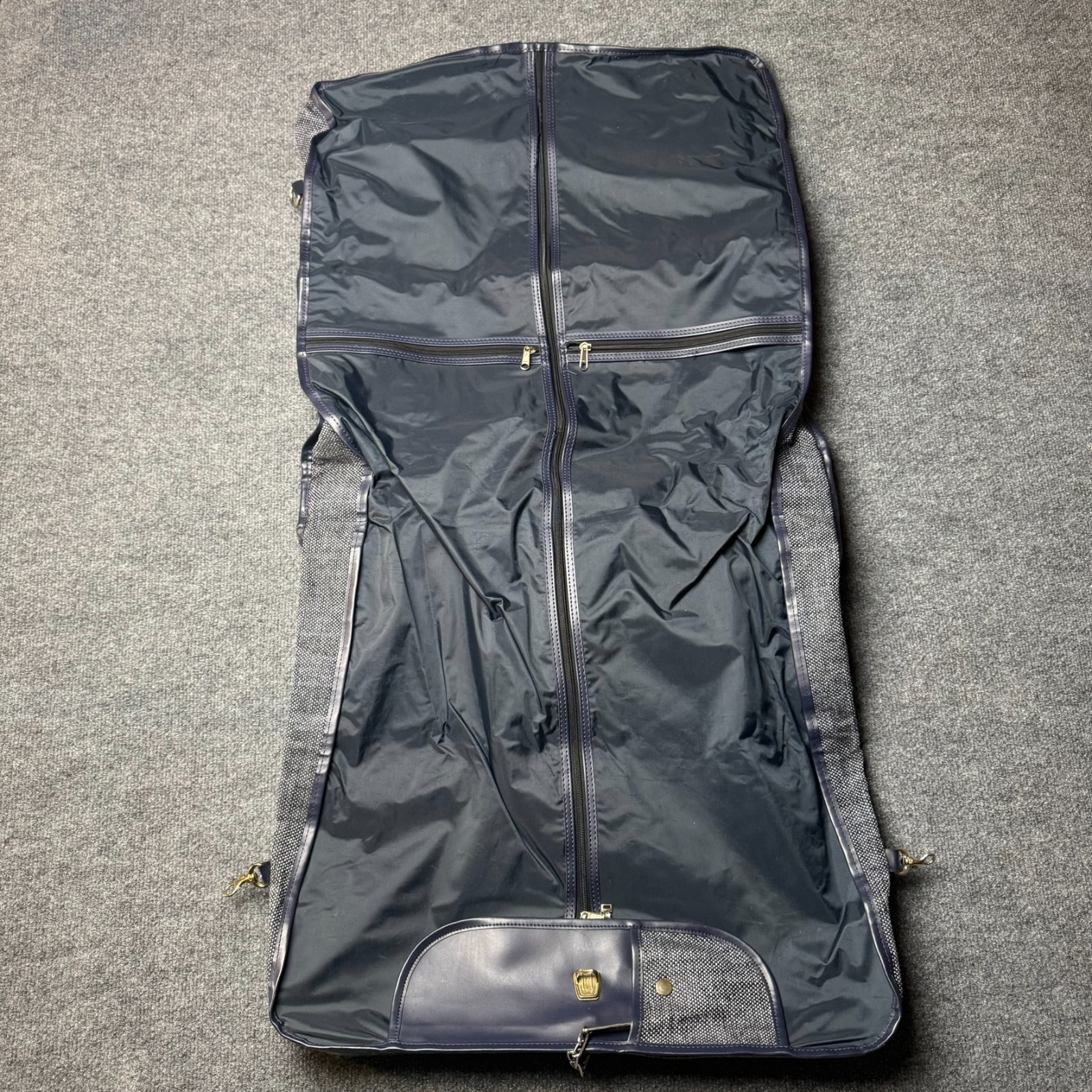 Fifth Avenue Vintage Blue Gray Tweed Garment Bag Travel Luggage Carry On