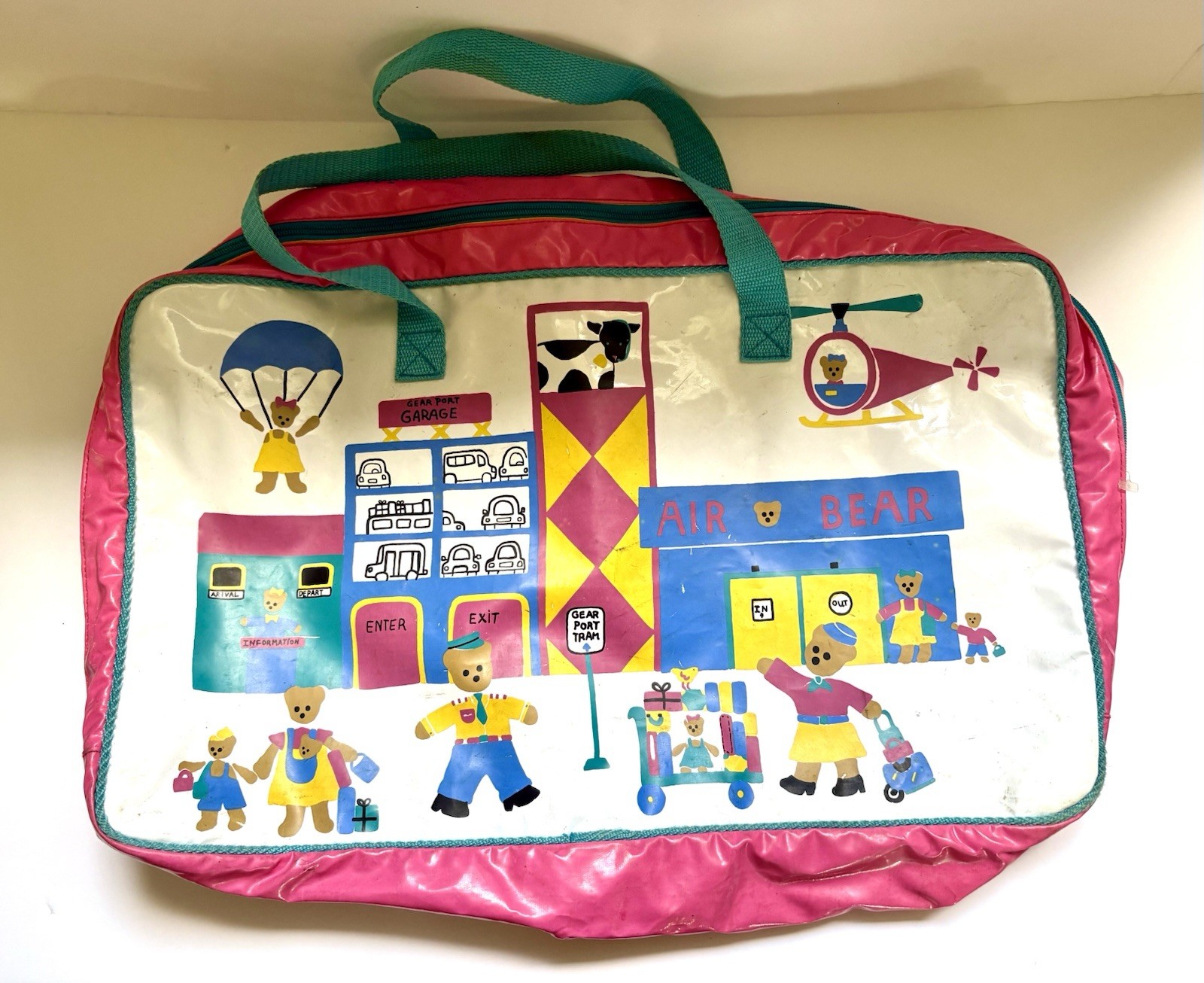 Vtg 1980s Child’s Travel Bag GEAR BEAR KIDS Zippered Suitcase Carry-On 21”x12x5”