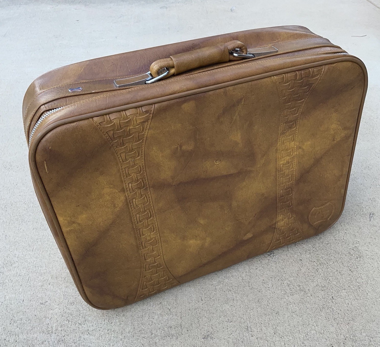 American Tourister Suitcase Vintage Brown Naugahyde Medium Nice Retro Travel