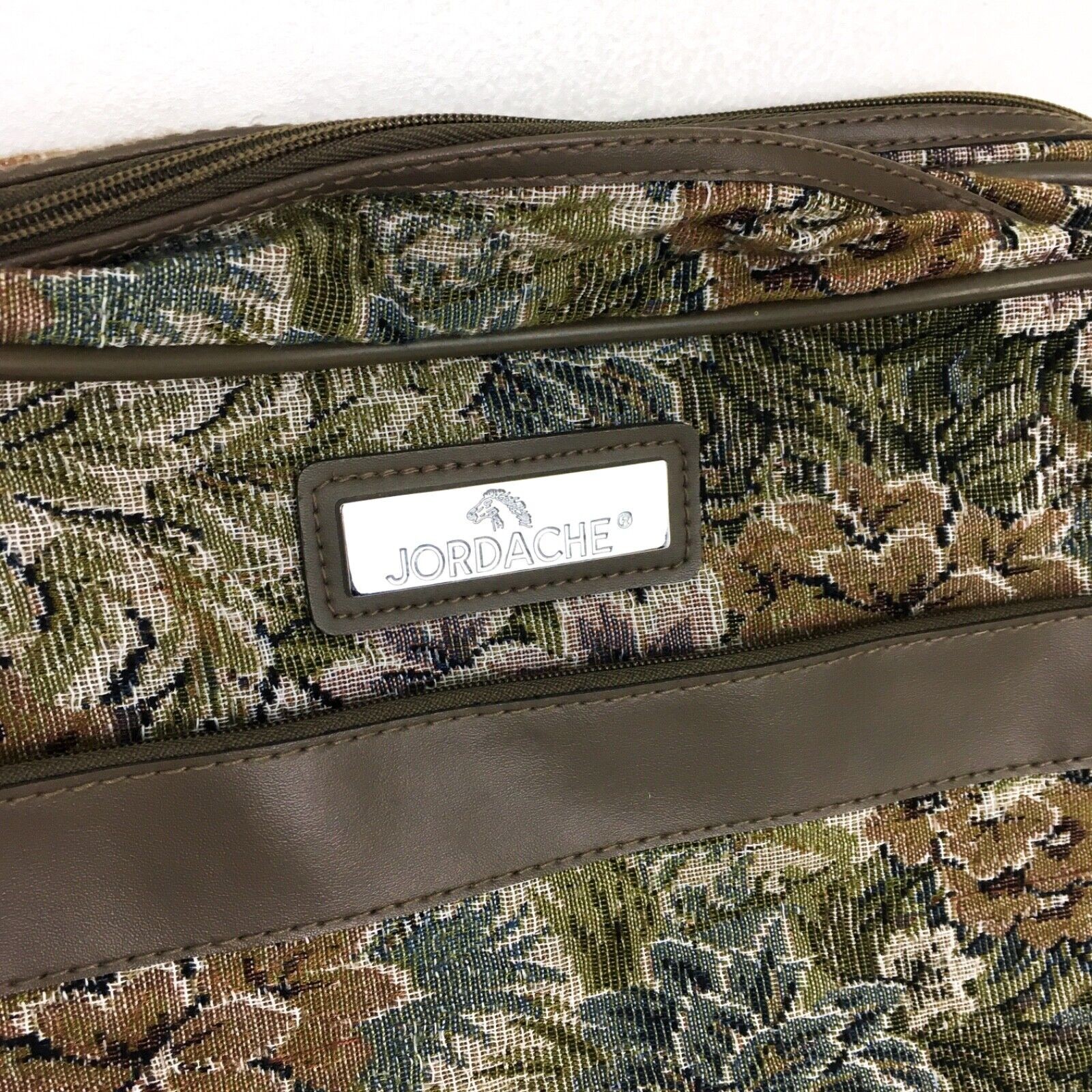 vintage 80s Jordache floral tapestry carpet bag carry on luggage weekender