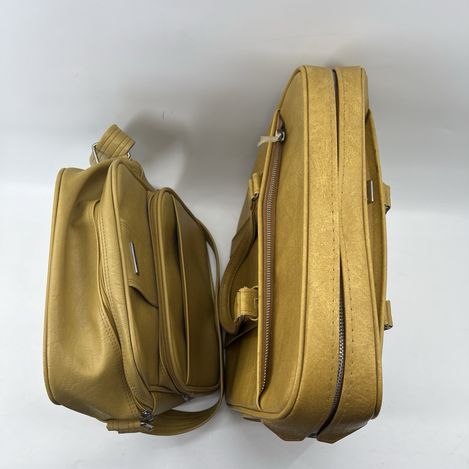 2 Vintage 1970s Yellow Samsonite Silhouette Travel Carry On Luggage Tote Bag