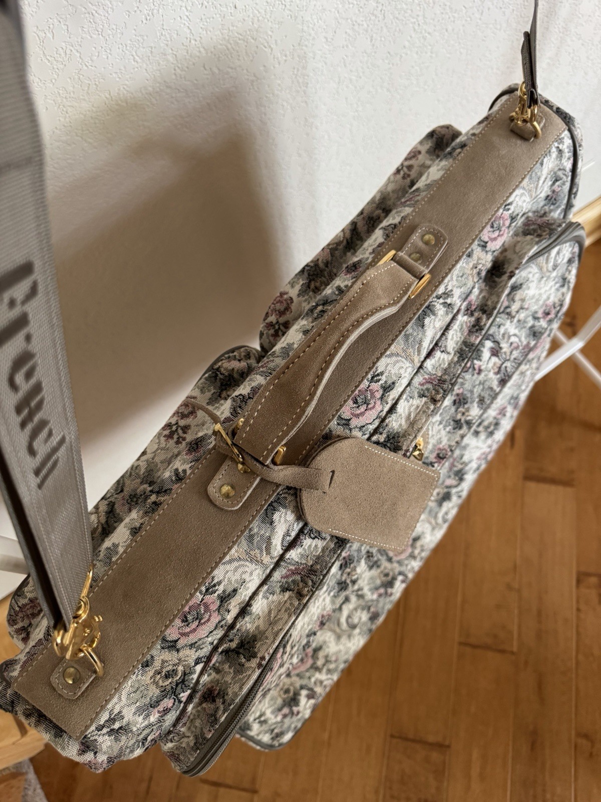 Vintage French Co Floral Tapestry Garment Bag Brocade Luggage USA Made