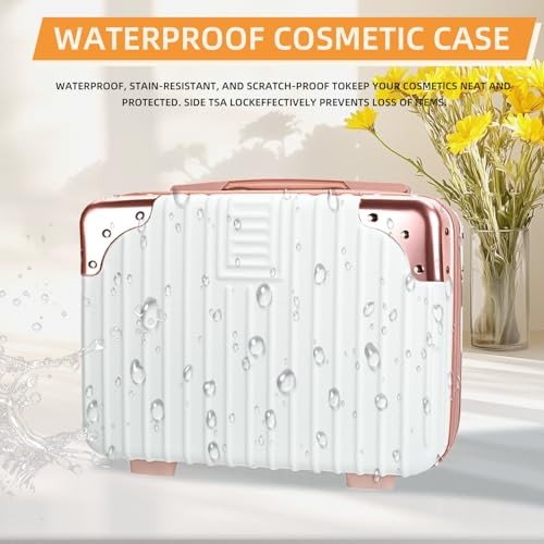 14inch Hard Shell Cosmetic Organizer Travel Train Hand Luggage Small PINK/WHITE