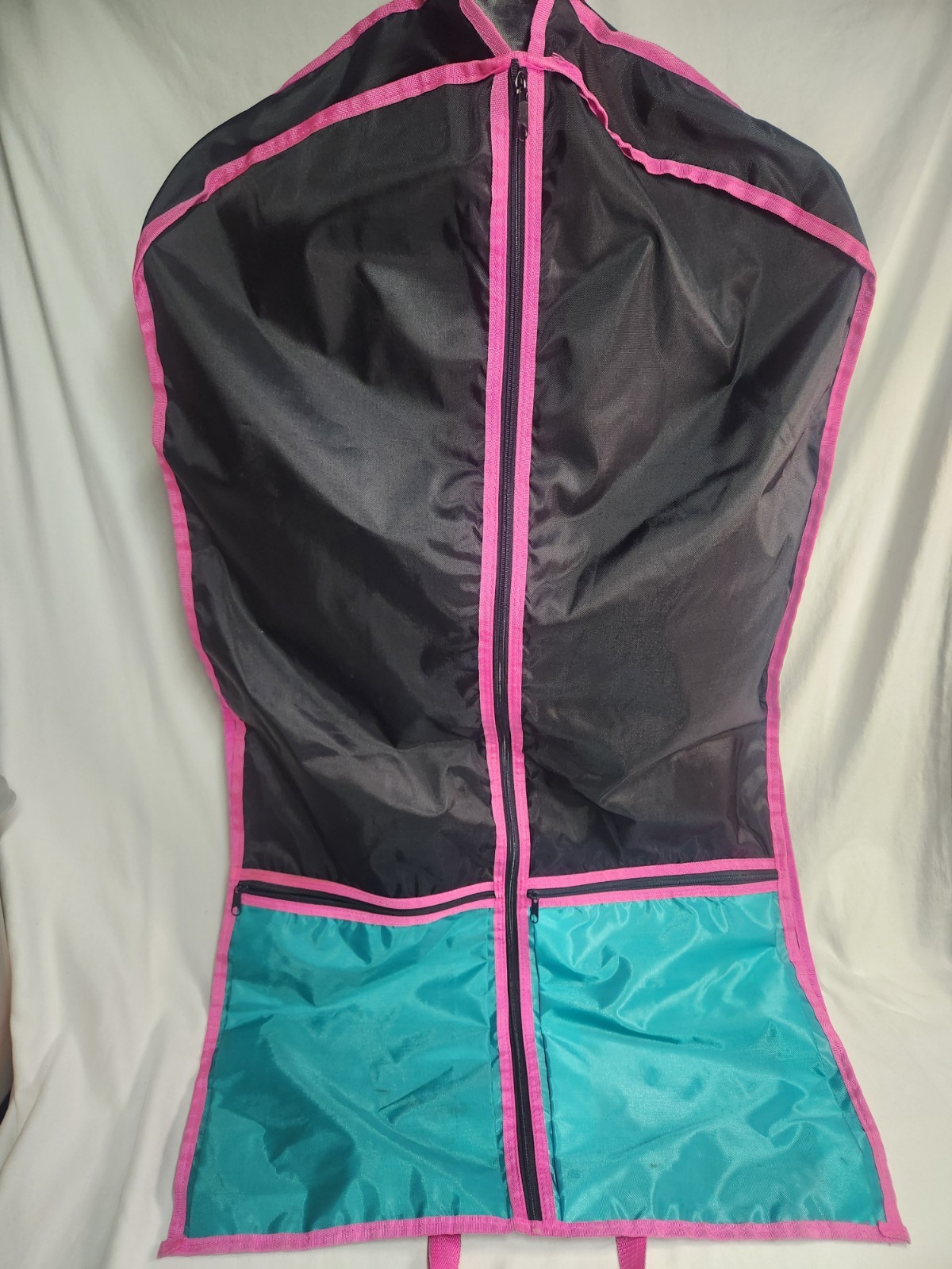 Vtg Golden Team Travel Garment Bag 90s Retro Neon Pink Teal Colorblock