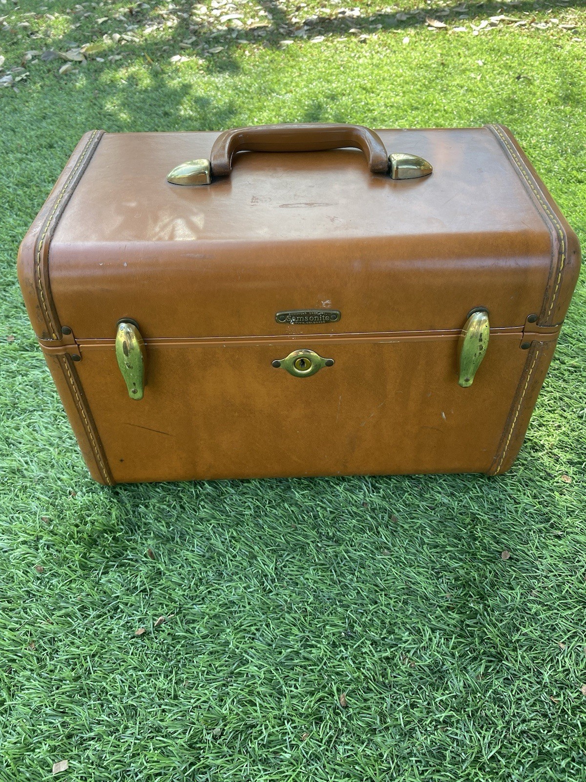 Vtg1950’s Samsonite Shwayder Bros Leather LuggageTrain Case Brown No KeyREDUCED$