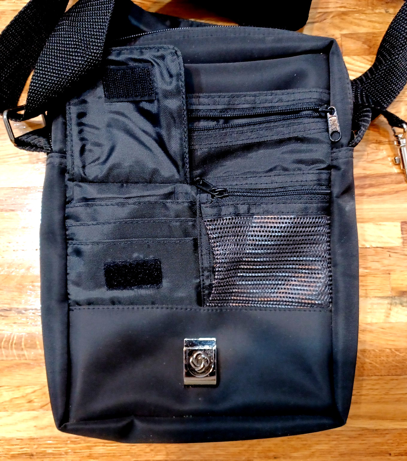 Vintage Samsonite Black Crossbody Bag Travel Wallet Compact, Flap-over 3 Zippers