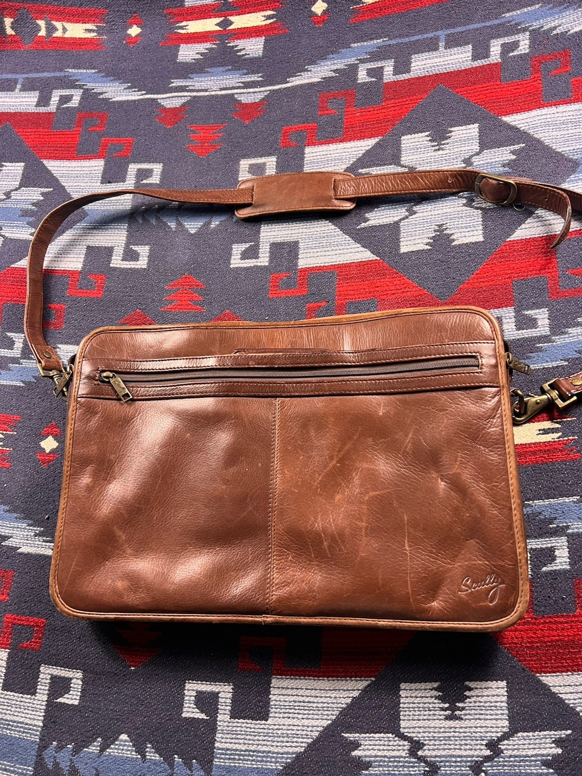Vtg Scully Soft Leather Laptop Work Bag Briefcase Case Carry On Messenger Strap