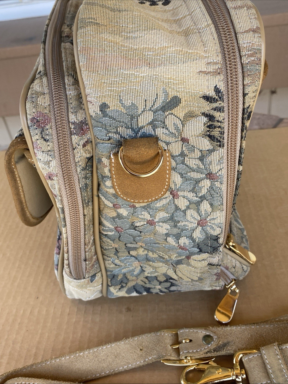Vintage French Luggage Company Paradise Suede Tapestry Carry On Bag Made in USA