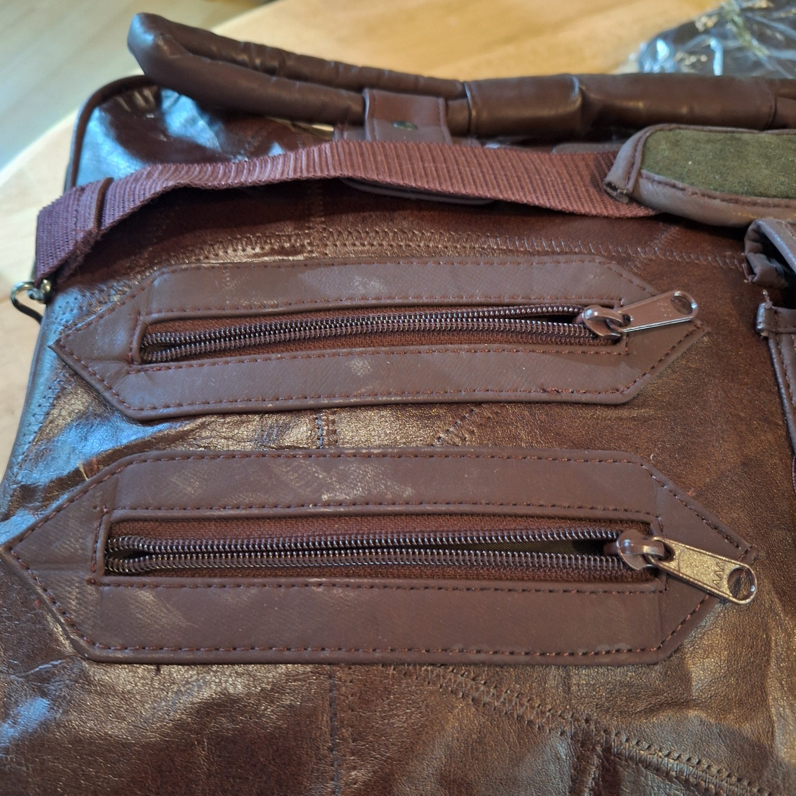 Vintage GSC Brown Patchwork Leather 3 Piece Luggage Set