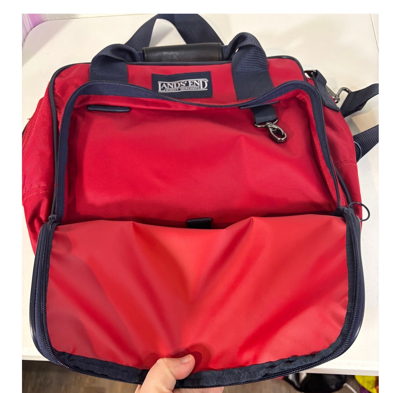 Lands’ End Vintage 90s Red Travel Nylon Carry-On Weekend Luggage Tote Bag