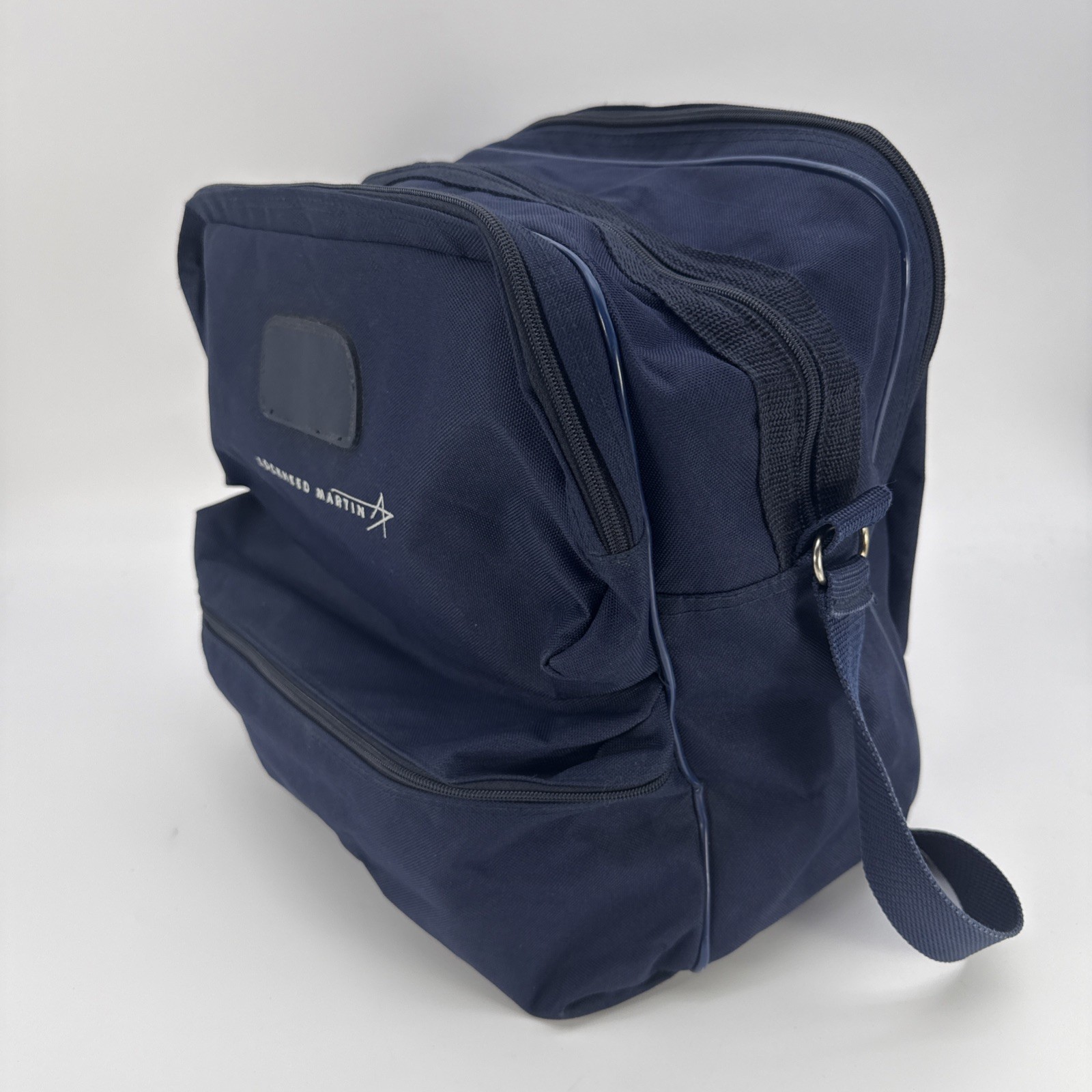 Vintage Lockheed Martin Logo Shoulder Duffel Bag Carry On Blue Nylon 4 Pockets