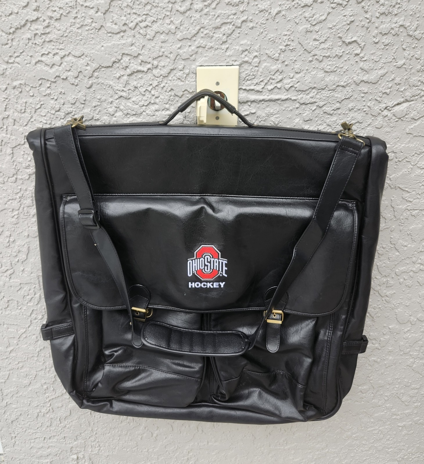 Ohio State Hockey Embroidered Black Leather Soft Luggage Style #8104 ASI 70649