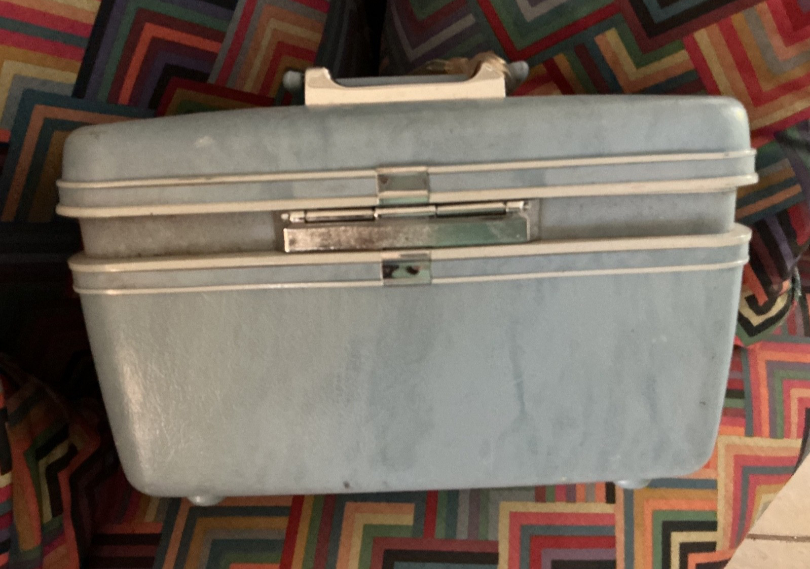 Samsonite Profile Blue Train Case With Key No Tray Vintage