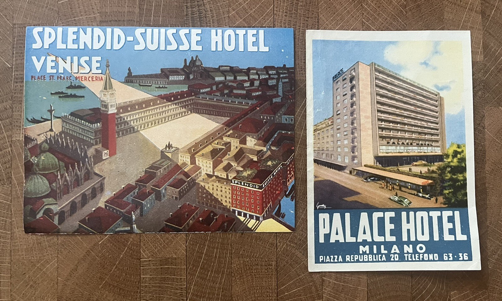 1950s Lot of Europe Luggage Hotel Tag Stickers, 6 Total (Group C)