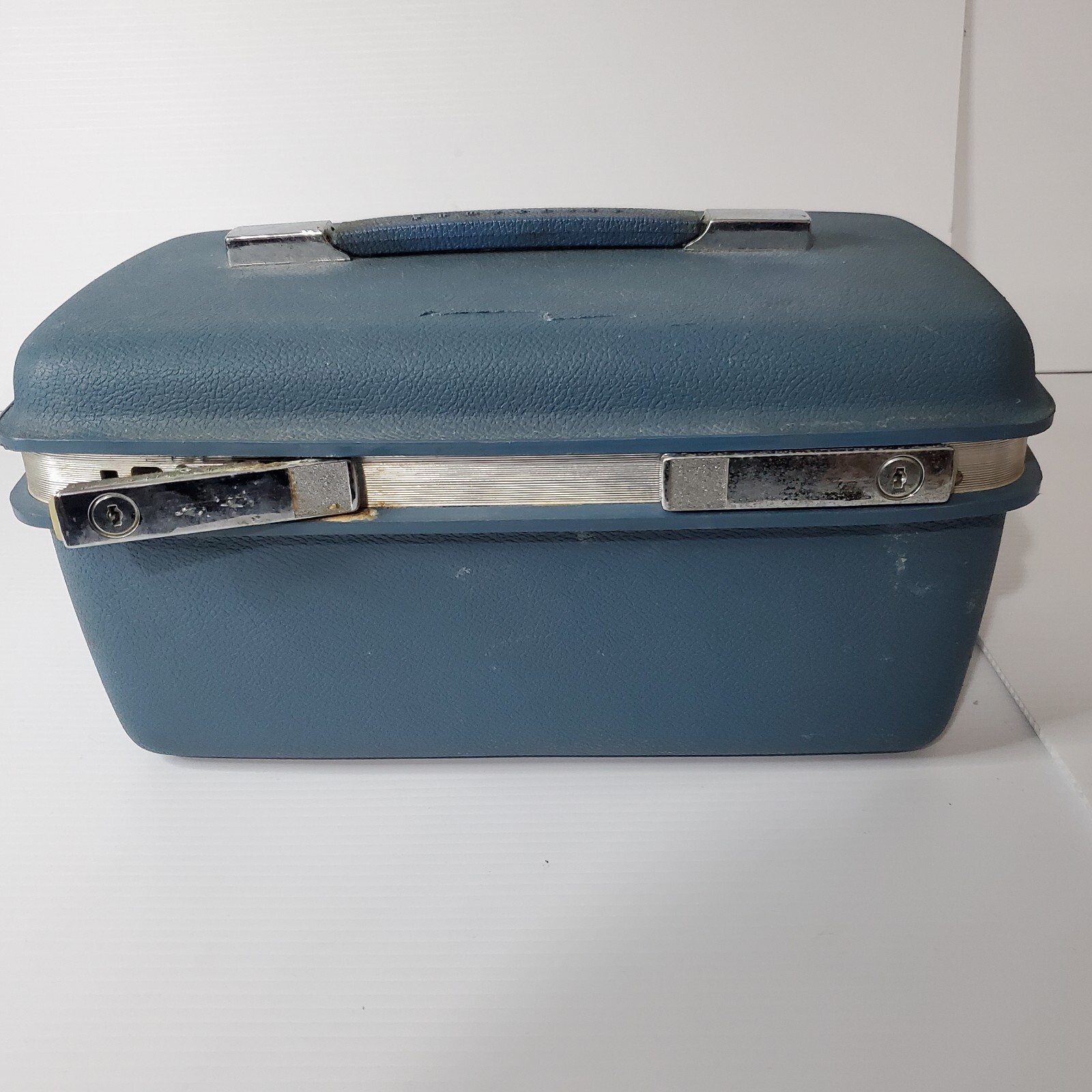 Vintage Lot Set 3 Samsonite Saturn Suitcase Luggage Makeup Carrie With Key Blue