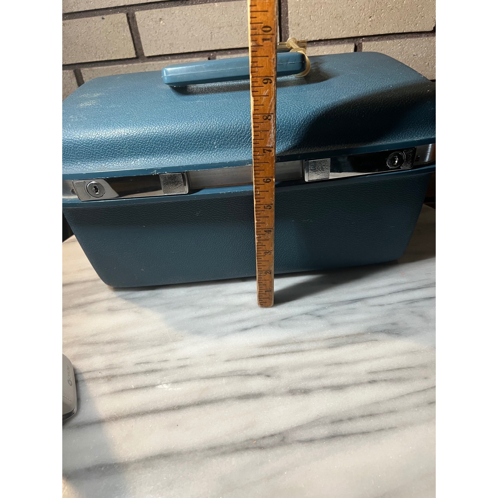 VTG Aspen by Samsonite JCPenney Train Case Teal Blue Hardshell Vanity Bag Key