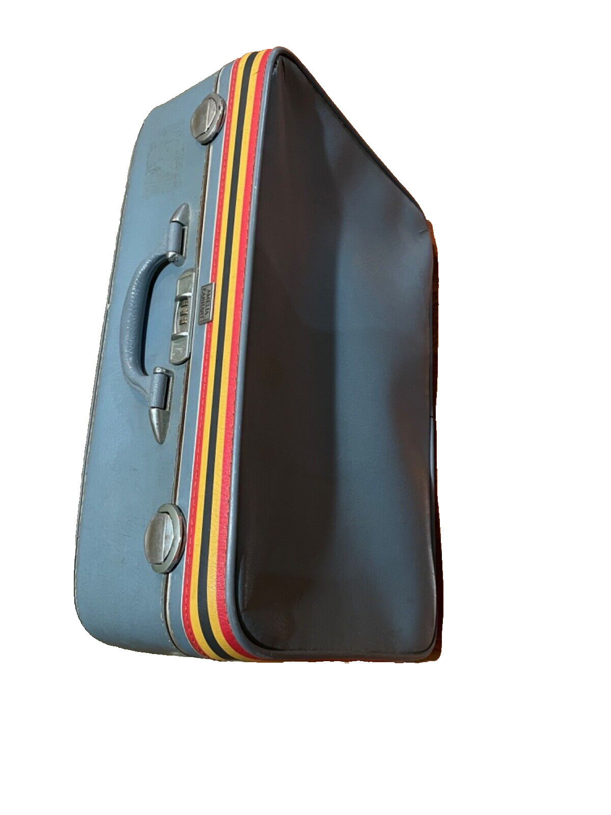 Rare Find Vintage AMELIA EARHART Blue Travel Luggage W/Yellow, Black, Red Stripe