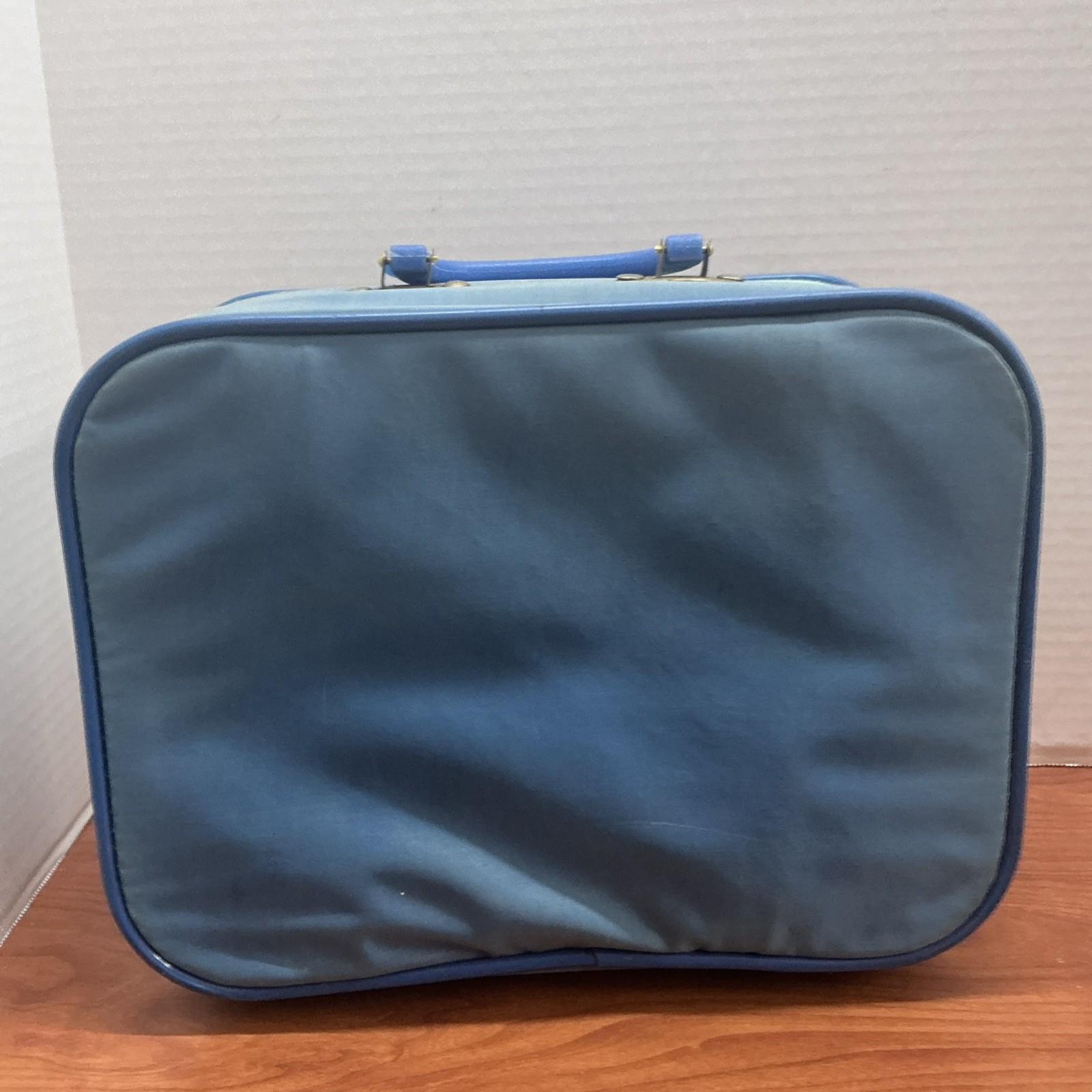 Vintage GOING TO GRANDMA’S Blue 1980s Childs’ Vinyl Suitcase Travel Carry On Boy